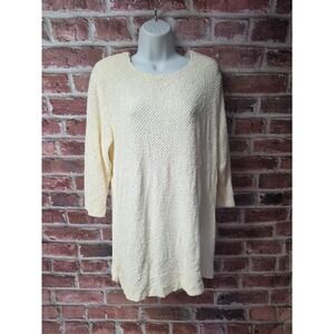 Women's SHARADE Vintage Cream Textured Boucle 3/4‎ Sleeve Tunic Top Size 14